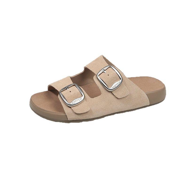 Foreign trade big summer new versatile flat bottom one word with square buckle thick-soled beach sandals large size cool slippers