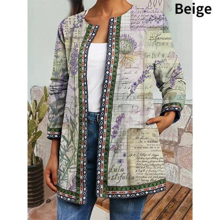 Vintage Floral Print Ethnic Style Jacket Plus Size Tribal Pattern Cardigan Ribbon Webbing Outwear Women Fashion