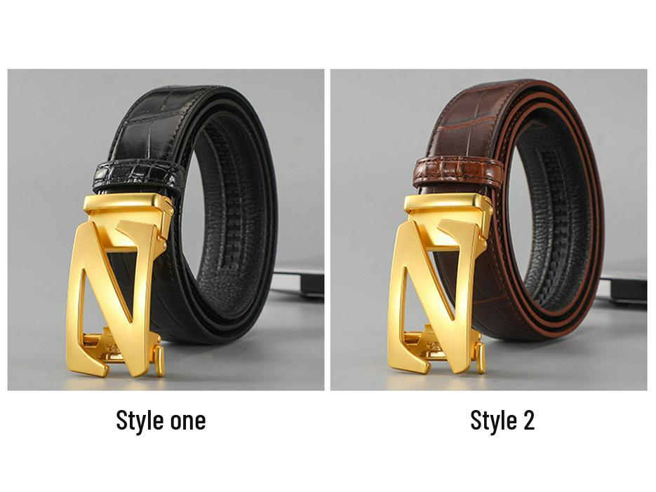 Men's Genuine Leather Automatic Buckle Belt - 2024 Top Layer Cowhide Business Style for Youth