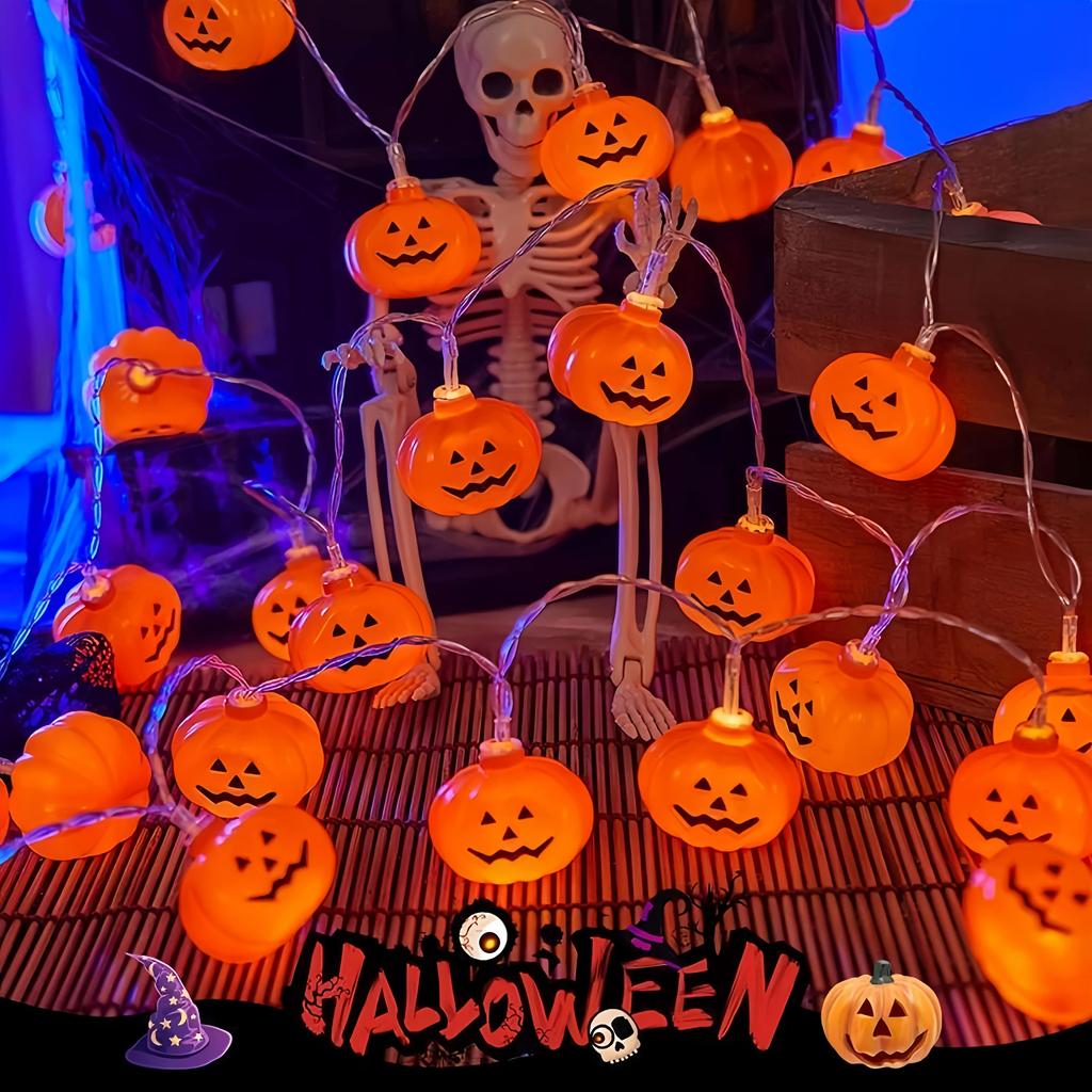 Halloween LED 10/20 LED 3D Gresskar Lyslenke Batteridrevet Dekorative Lyslenker for Happy Halloween Fest Hjem Atmosfære Dekorasjon