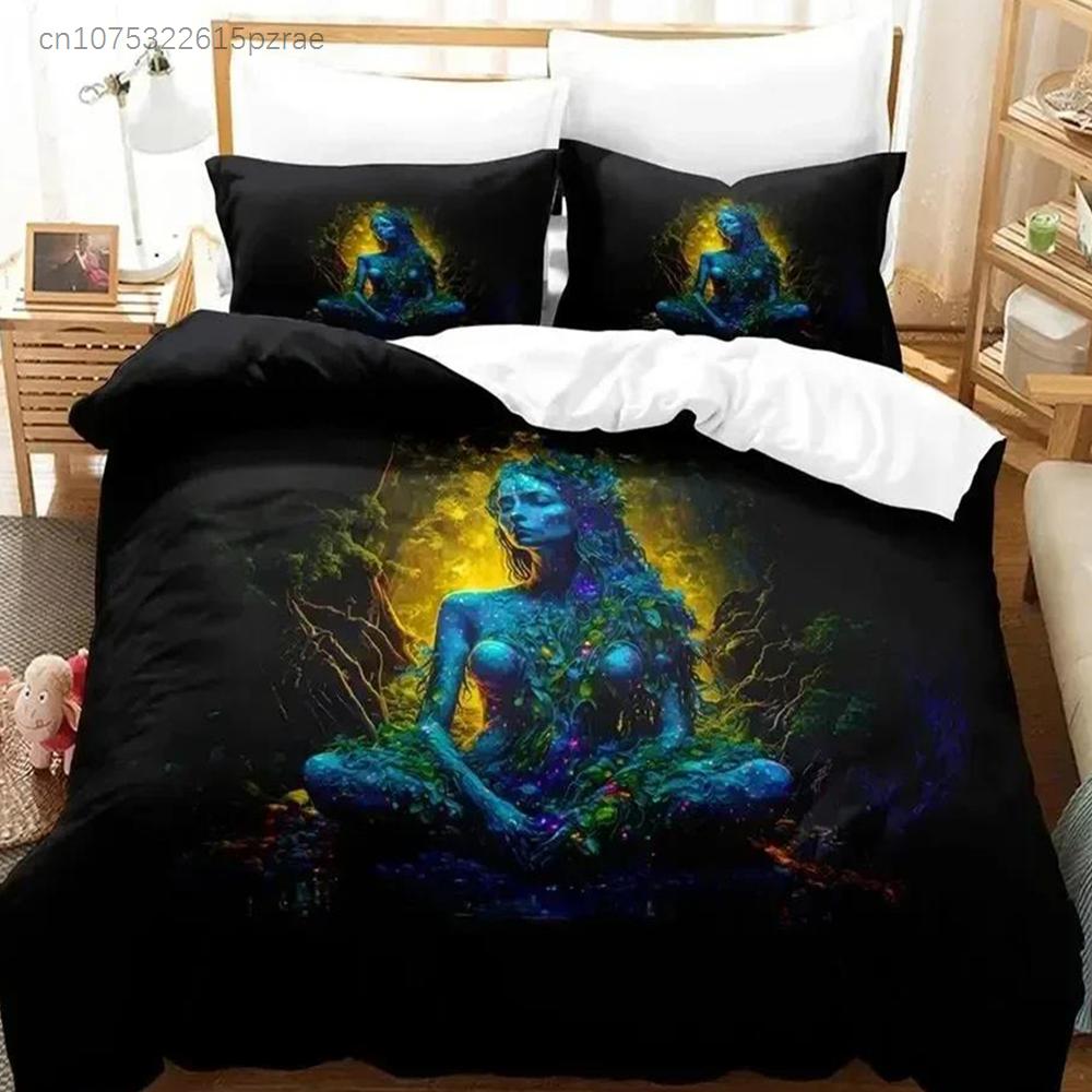 3D Print Mother Earth Blackligh Bedding Set Duvet Cover Bed Set Quilt Cover Pillowcase Comforter King Queen Size Boys Adult