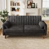 Modern 2-Seater Sofa In Chenille with Thick Seat Cushion, Tufted Backrest, 2 Armrest Cushions, Side Pockets; Solid Wood Legs, Easy To Assemble, Grey