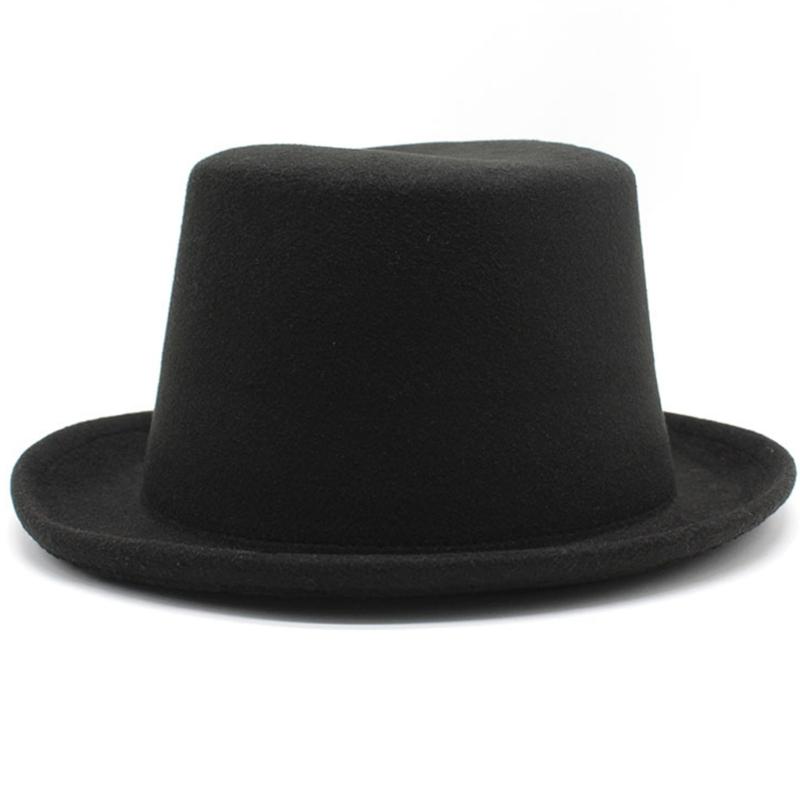 Solid Color Flat Top Hat Wool Magician Hat Music Festival Caps Adult Headdress