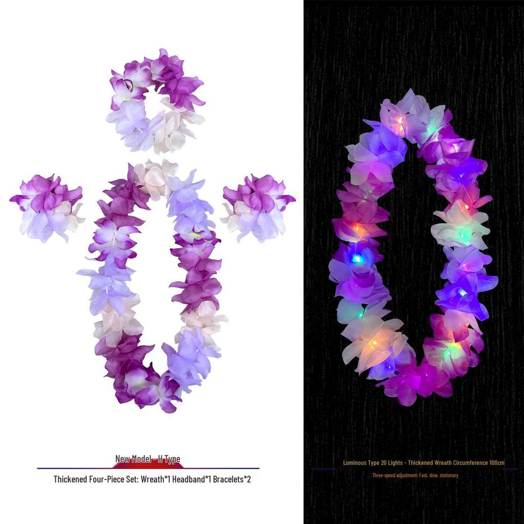 Hawaiian Luminous Flower Garland & Hula Skirt Set - Summer Costume Accessories for Annual Stage Events