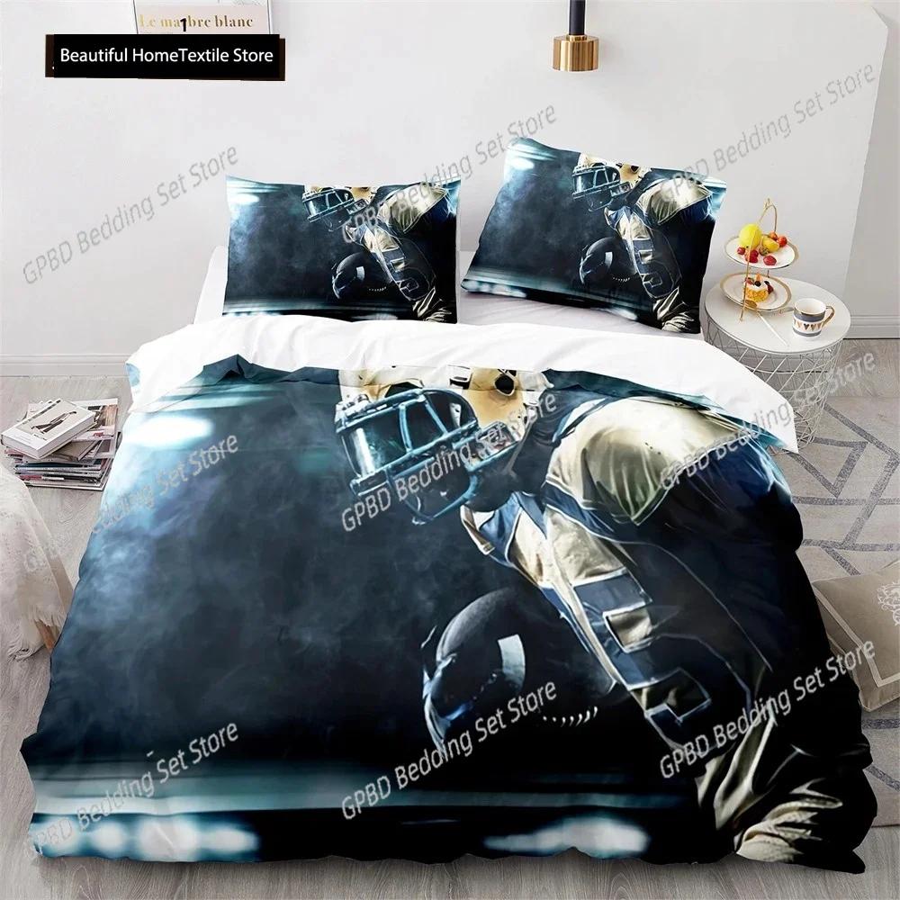 American Football Bettbezug Set 3D Sport Rugby Spieler Polyester Bettdeckenbezug Für Männer Teenager Junge Kind Bettwäscheset King Queen