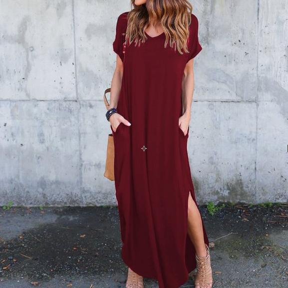 

Сексуальное женское платье большого размера 5XL Лето 2022 Однотонное повседневное платье-макси с коротким рукавом для женщин Длинное платье Женские платья XXXXXL красный