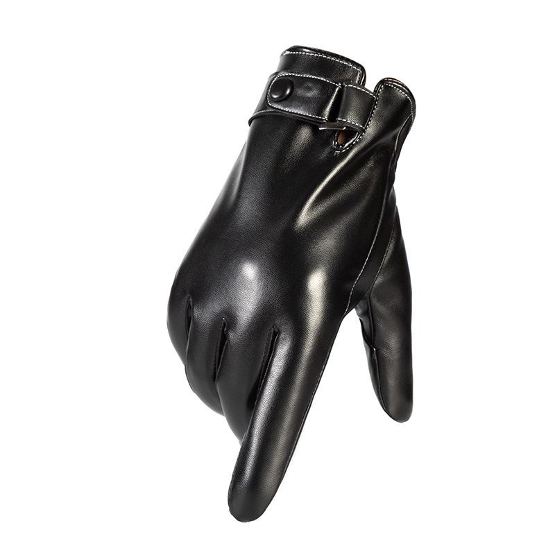 Warm Gloves for Men Three Line Plus Velvet Cold  Proof Gloves for Winter Outdoor Riding Full Finger PU Leather Touch Screen Winter Gloves
