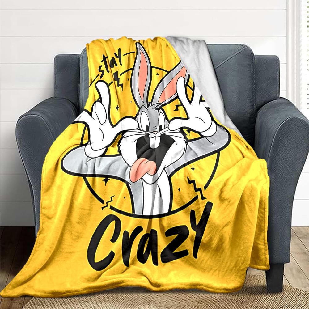 1pc Bugs Bunny Crazy Flannel Throw Blanket Lightweight Soft Warm All Season Blanket for Sofa, Bed, Travel,L1028060