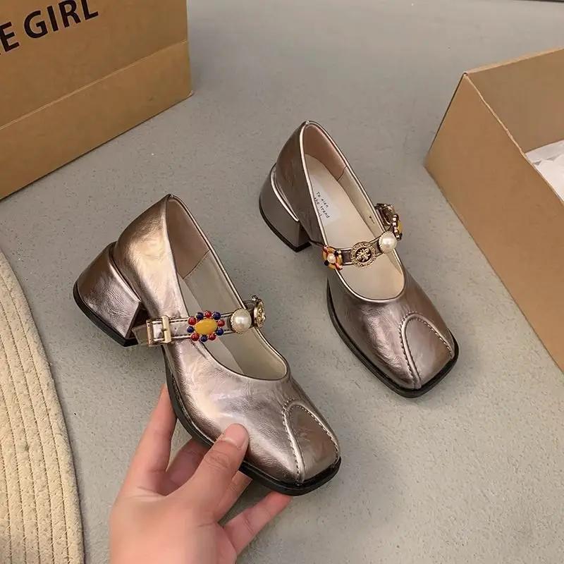 Fashion Mary Jane Ladies Pumps Loafers Japanese Style Lolita Chunky Heels Square Toe Gothic Moccasins Women's Shoes Block Heel Shoe Y2k