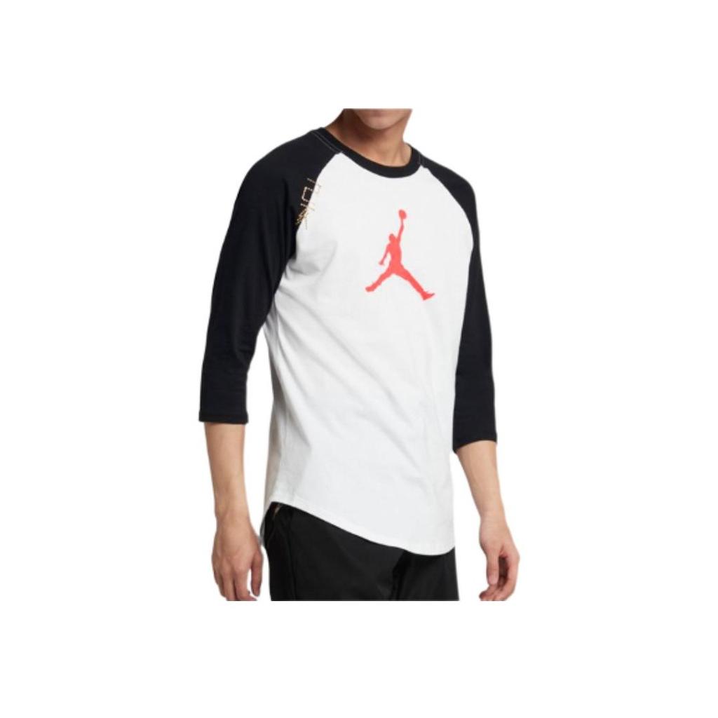 Jordan Color-Block Three-Quarter Sleeve T-Shirt Men Tops Black White CD9053-100