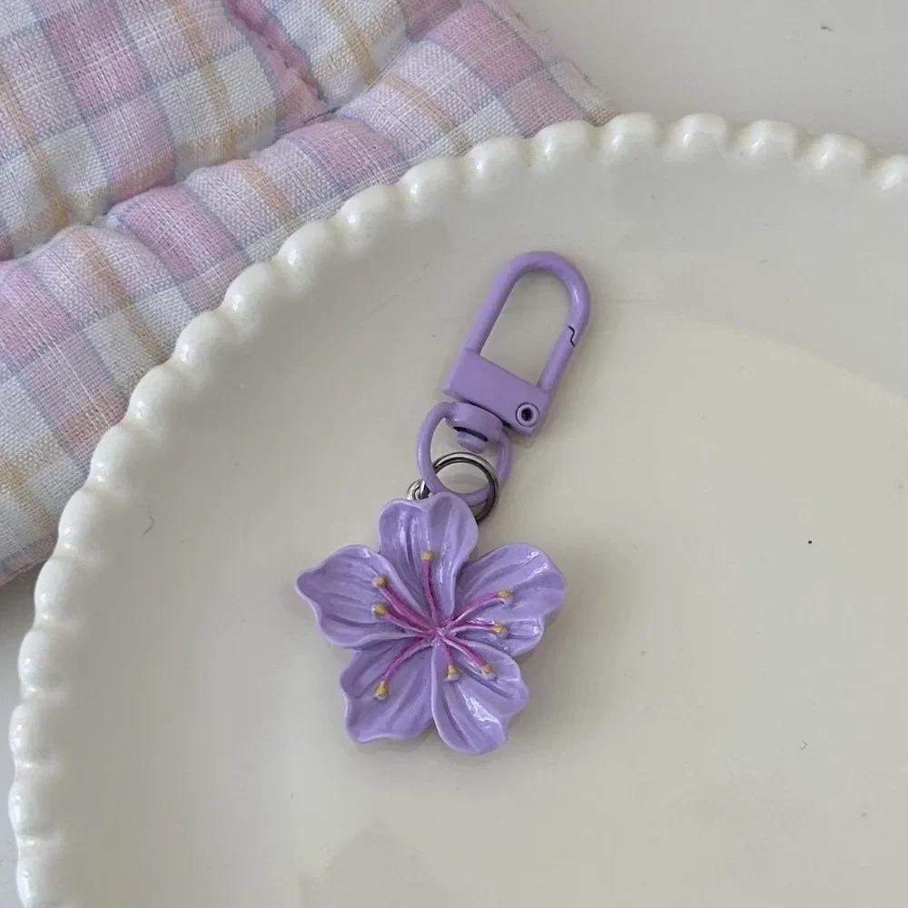 Cute Colorful Flower Pendant Keychains Women Bag Earphone Case Pendant DIY Accessories Car Key Ring Girl Candy Color Key Chains