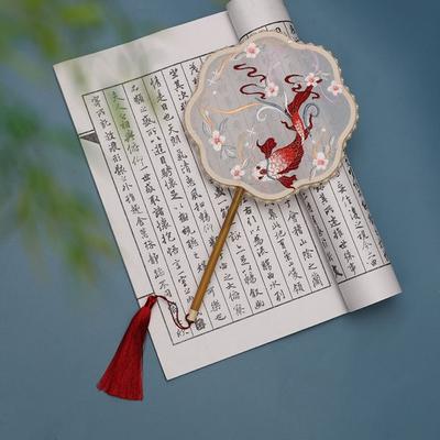 Classical Round Fan Vintage Semi-transparent Silk Fan Embroidered With Tassel Hand Fan Female Costume Hanfu Cheongsam