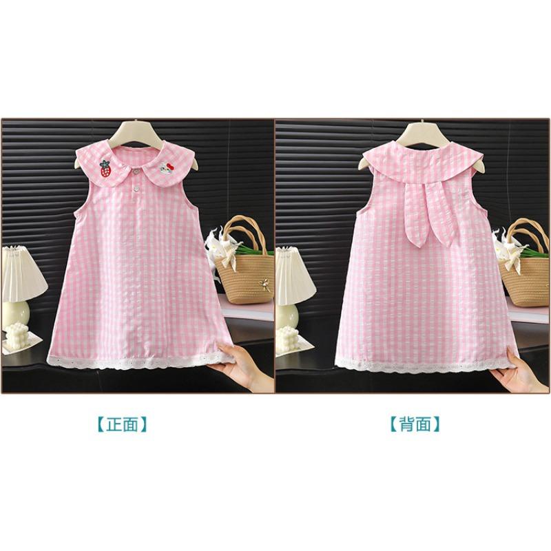 Sweet Doll Collar Sleeveless Summer Girls Dress Kids Children Casual Clothing