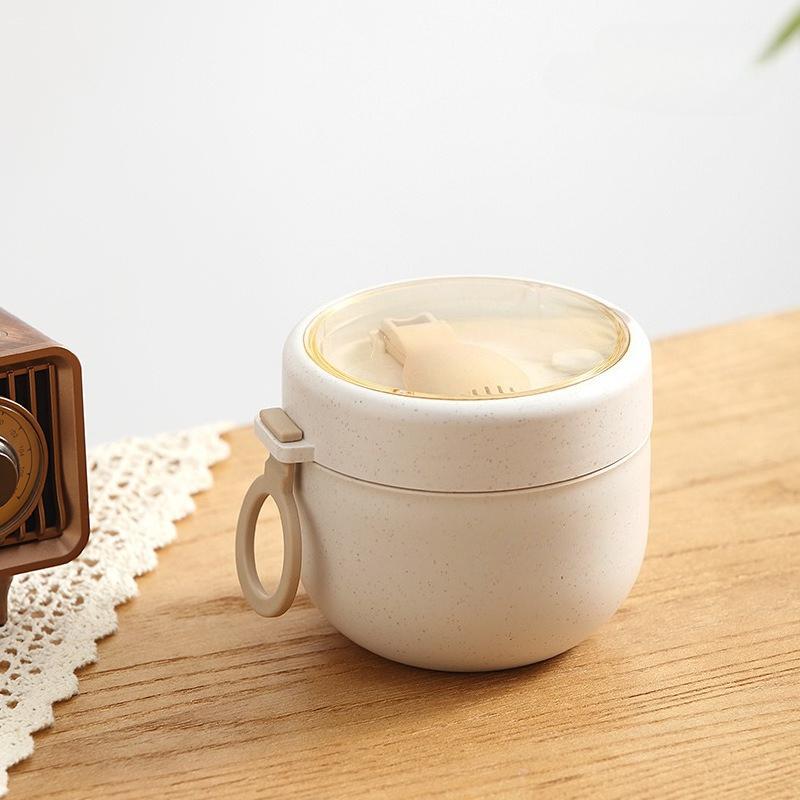Portable Cutlery Set Square Wheat Straw Lunch Box Soup Bowl with Spoon Fork School Office Camping Food Container Tableware Set