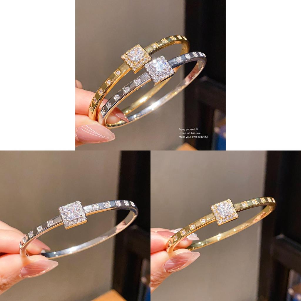 Gold Plated Zircon Square Bracelet With Geometric Design For Elegant Women