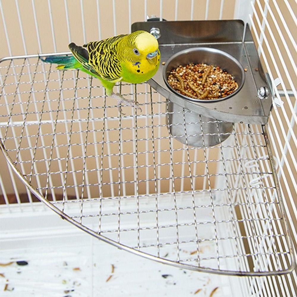 

Stainless Steel Bird Water Dispenser Triangle Bird Food Container Cage Accessories
