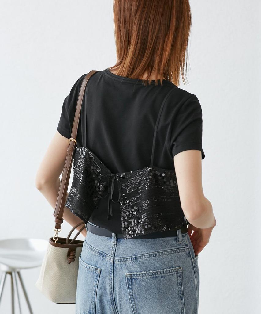 [Rope Picnic] Sequin Bustier Cut-and-Sew Top, Black (01), Size 38