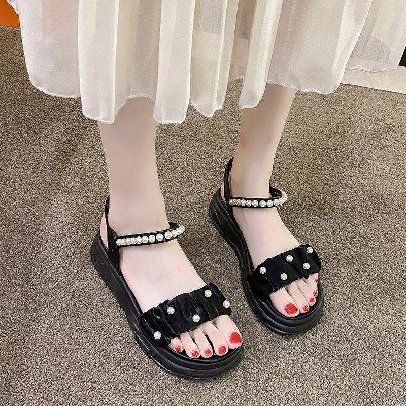 Outdoor Pearl Platform Women's Sandals On Sale Original Chic and Elegant Footwear 2025 Luxury Anti Slip Hot Korea Ladies Shoes