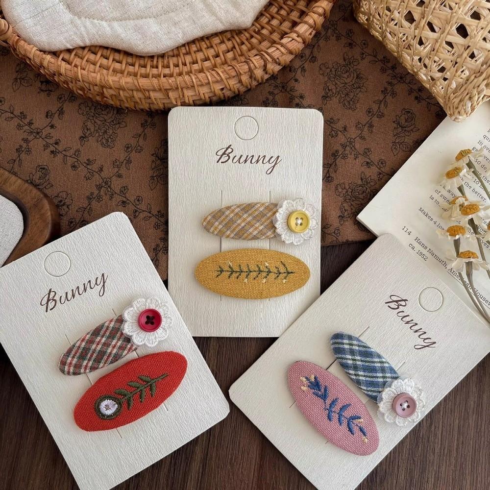 2pcs Set Embroidery Design BB Hair Clips Plaid Pattern Girls Fringe Clips Bangs Clip for Baby Girl