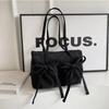 2025 New Korean Bow Nylon Shoulder Bag Folded Large Capacity Commuter Women's Handbag Fashionable and Sweet Design Tote Bag