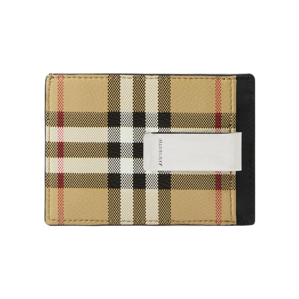 Burberry Decorated Check Leather Card Holder Men Card Holder Beige 80698211