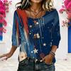 Women Plus Size Round Neck Half Sleeve Loose Fit Printed Blouse Red Blue White Star Print