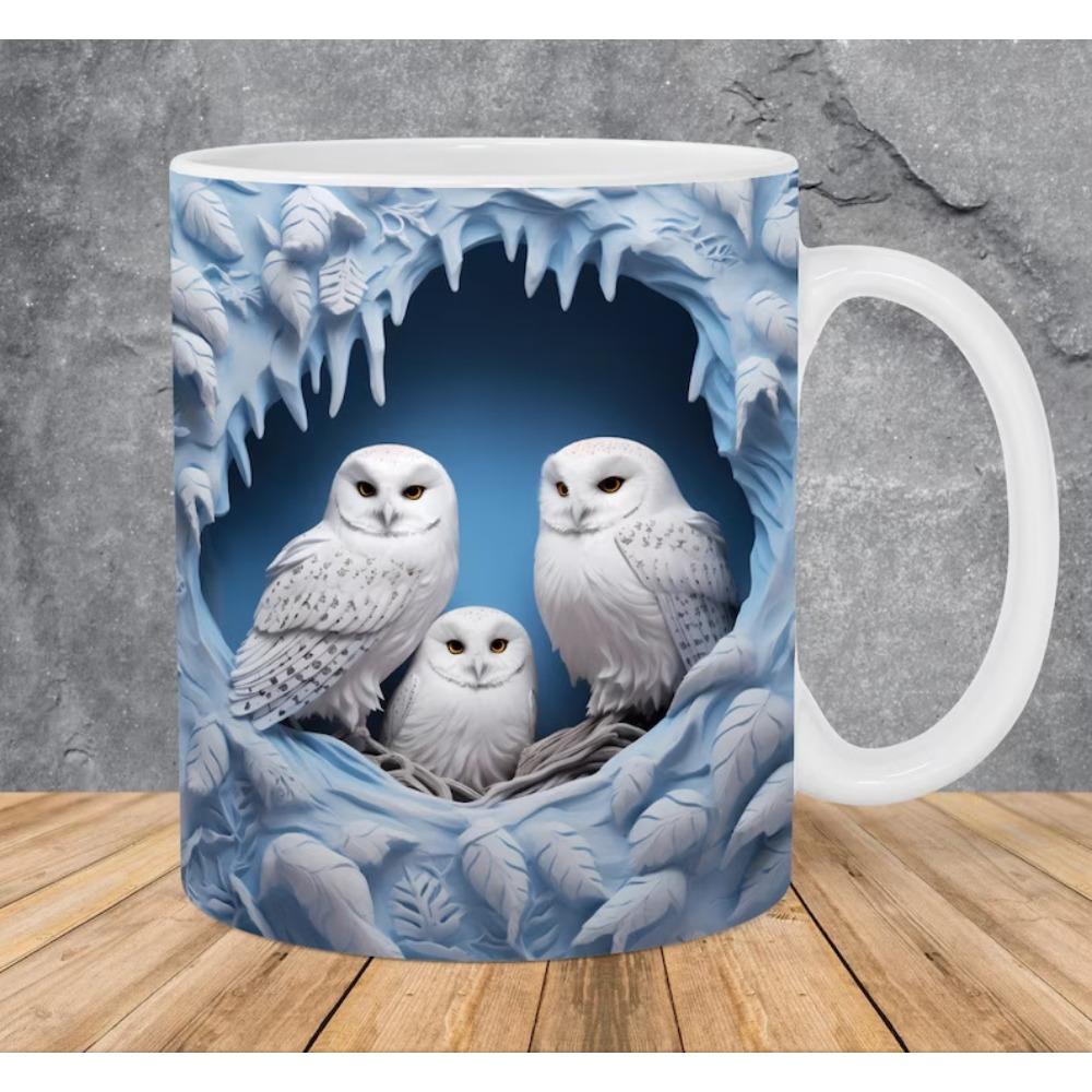 3D Owl, Ceramic Coffee Mug, Tea Cup, New Hole Wall, Cute Hole Wall