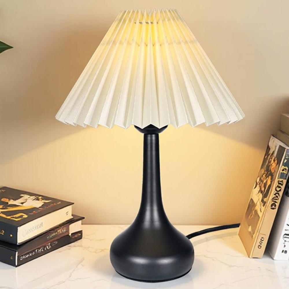 Pleated Table Lamp USB Plug In Warm Light Night Light Eye-Caring Flicker-Free LED Lamp with Metal Base
