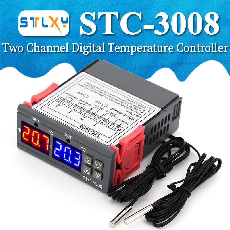 STC-3008 Dual Digital Temperature Controller Two Relay Output 12V 24V 220V Thermoregulator Thermostat With Heater Cooler