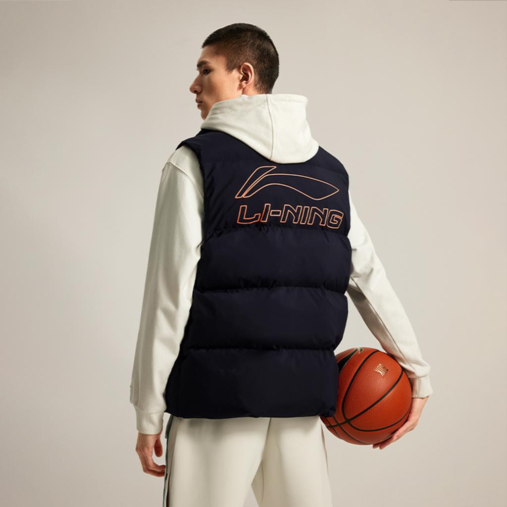 Li Ning Wygodna Casualowa Kamizelka ze Stójką Zapinana na Zamek z Nadrukiem Liter Męska Kamizelka Czarna AMMU029-1