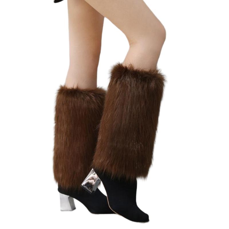 Winter Fuzzy Leg Warmers for Women Soft Stylish Plush Boot Toppers Covers In Bright Solid Color Furry Leg Sleeve Socks