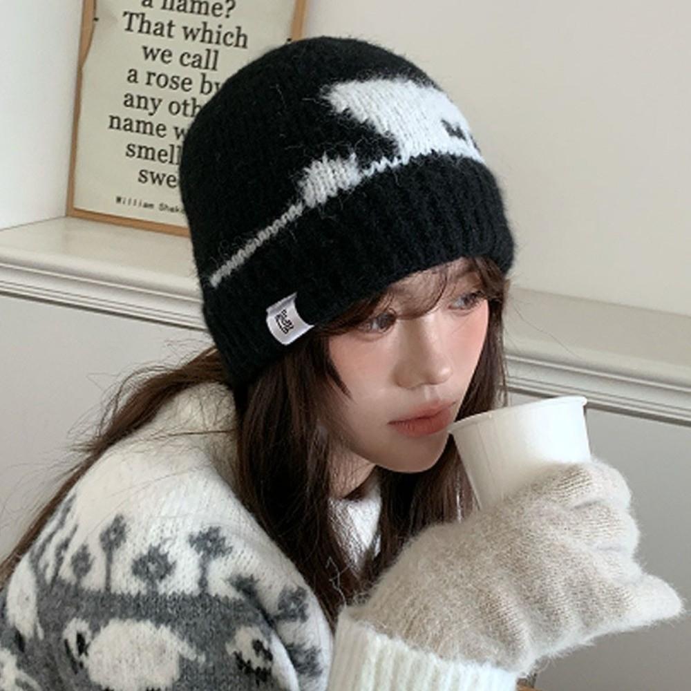 Cat Pattern Warm Knitted Beanie Hat Thick Warm Design Stretchy Beanie Hat  Casual Wear