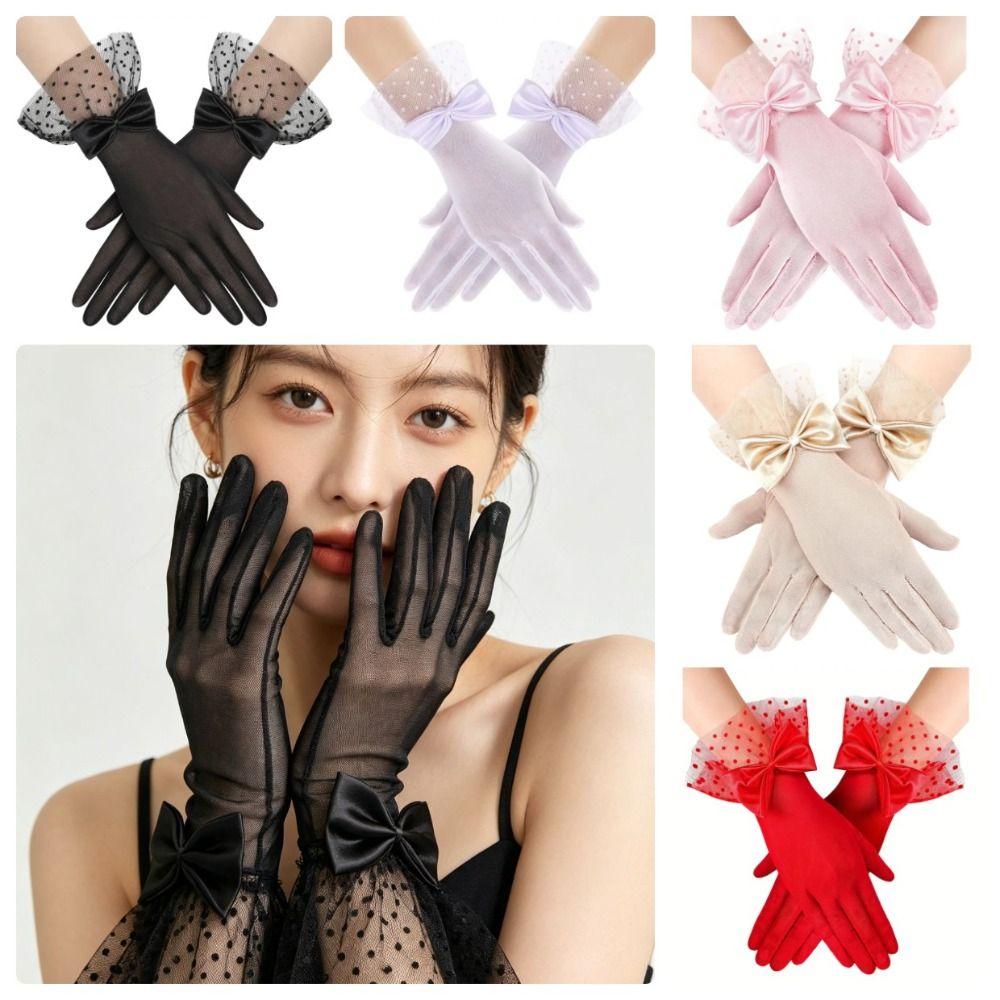 Lace Dinner Gloves Bow Wedding Dress Gloves Elegant Lace Gloves Party
