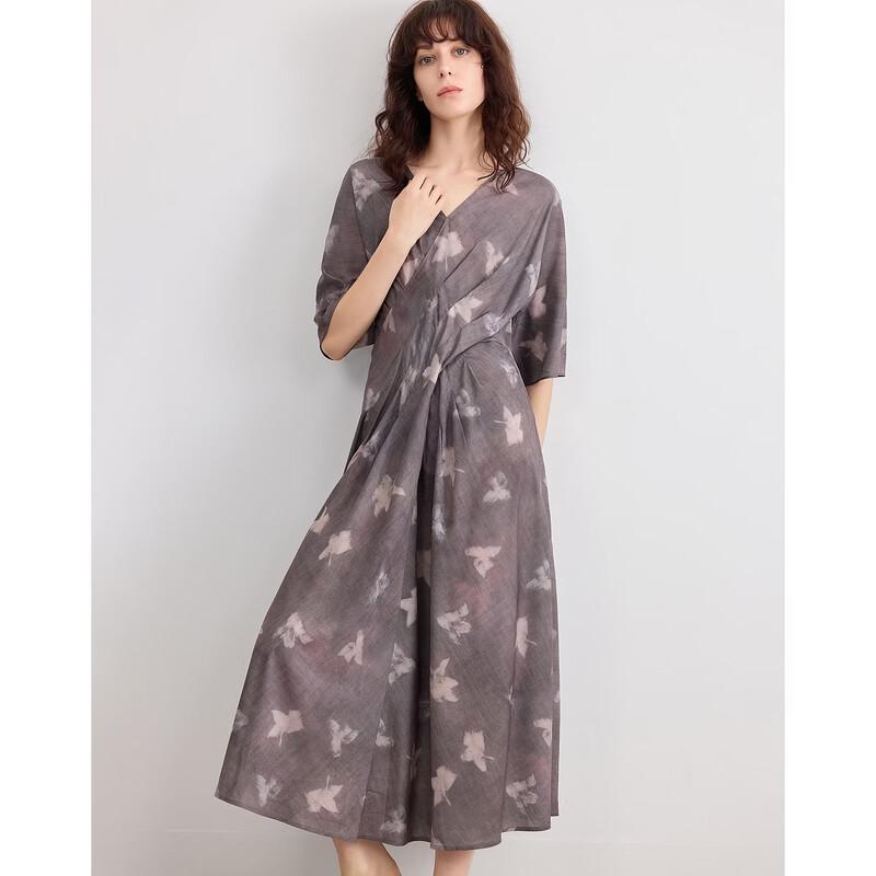 Demana Romantic Retro Print V-Neck A-Line Dress S