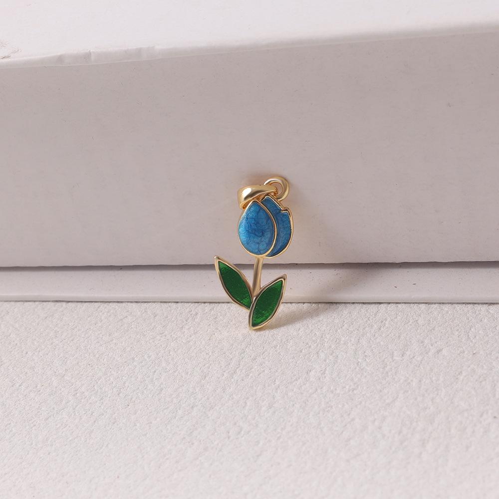 Retro Tulip Enamel Flower Charm for DIY Jewelry