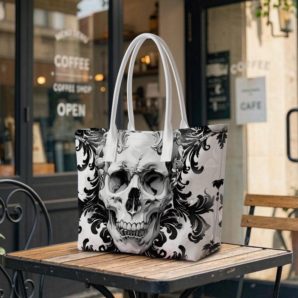 Gothic Skull Print Tote Bag Trendy Shoulder Handbag for Daily Use