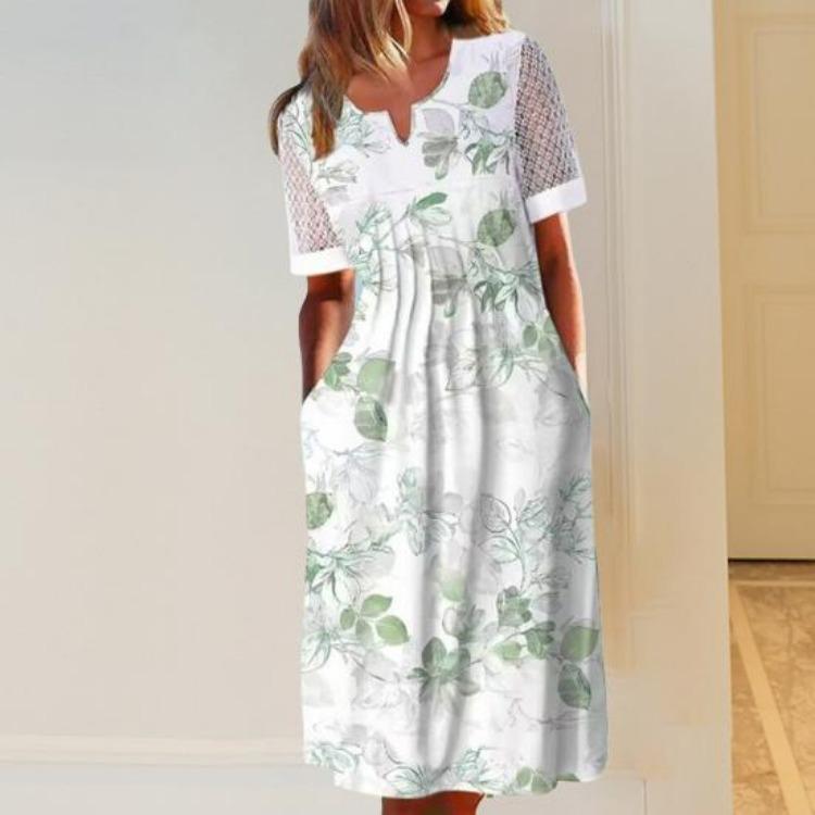 Long Summer Floral Dress with Pockets Anti Pilling Tunic Streetwear Cocktail Popular Dressing Up