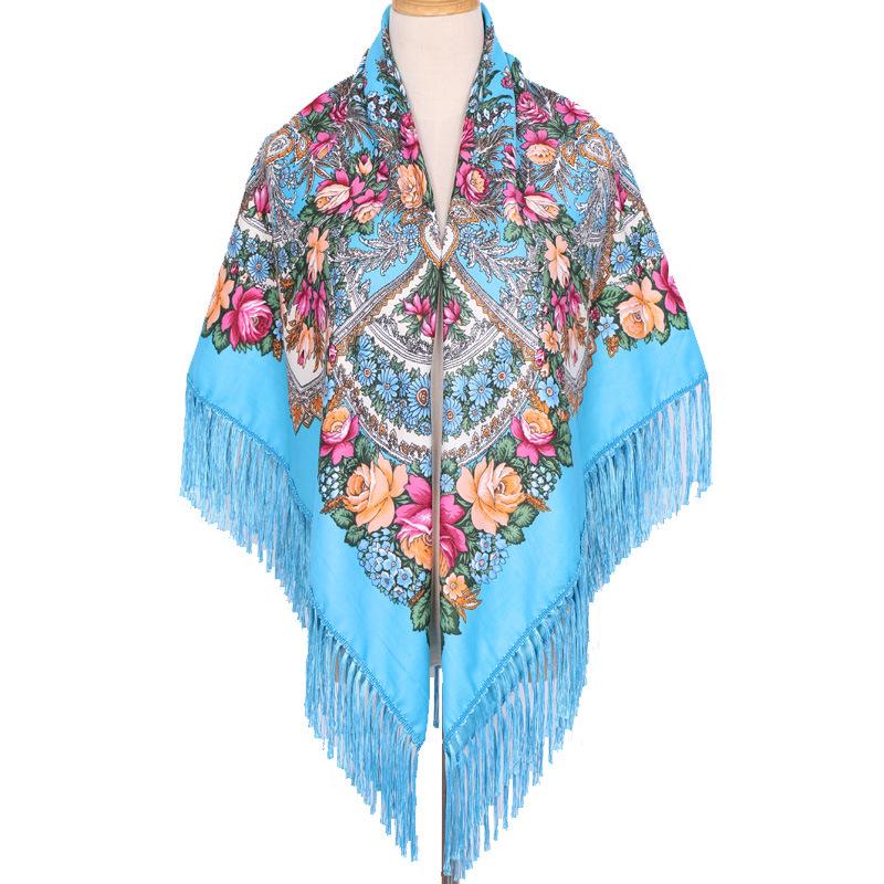 Bohemian Shawl Women Scarf Square Autumn And Winter Warm Cloak Printed Tassel Headscarf Retro Blanket Large Size Bufanda