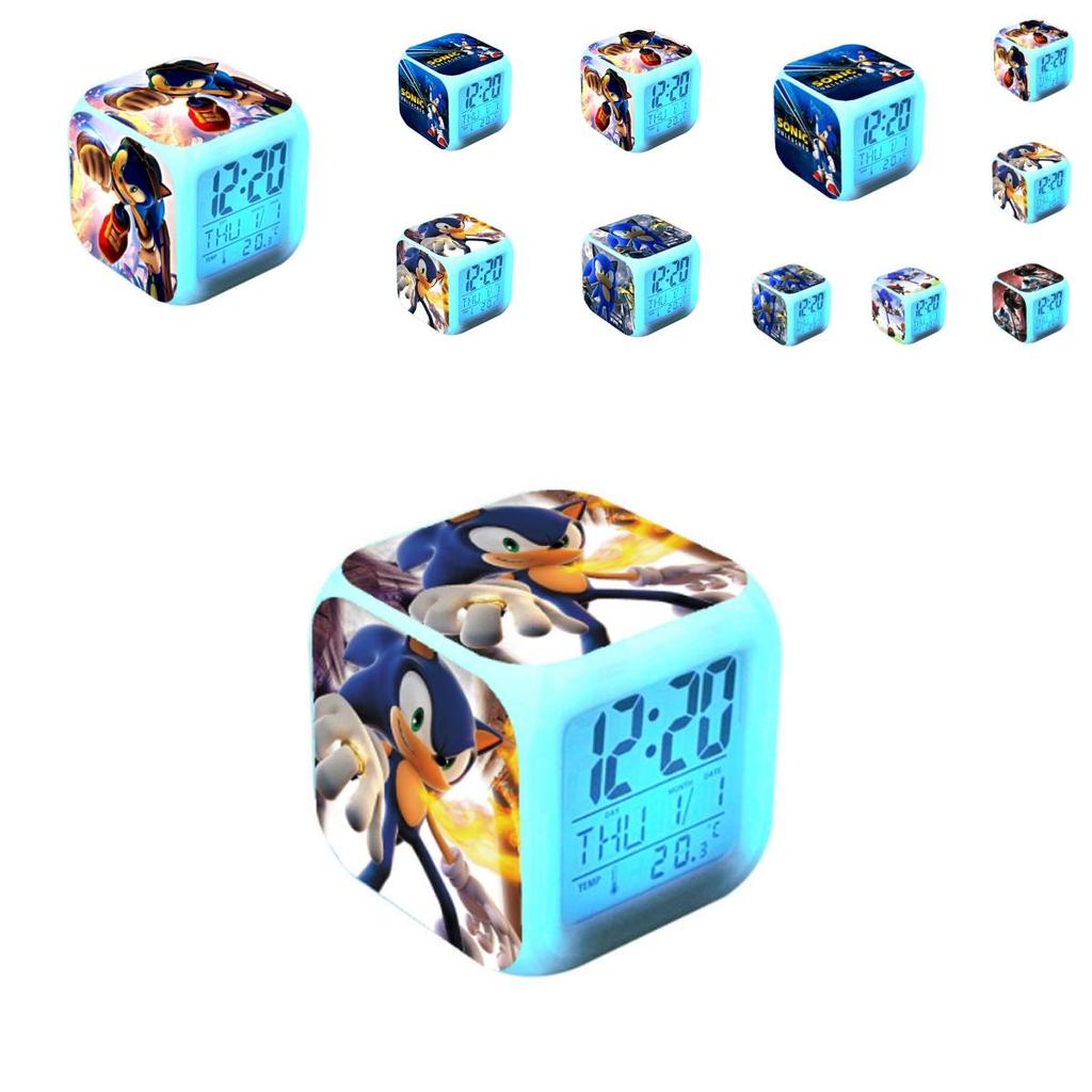Sonic The Hedgehog Led 7-color Changing Night Light Alarm Clock Multifunctional And Thermometer Included