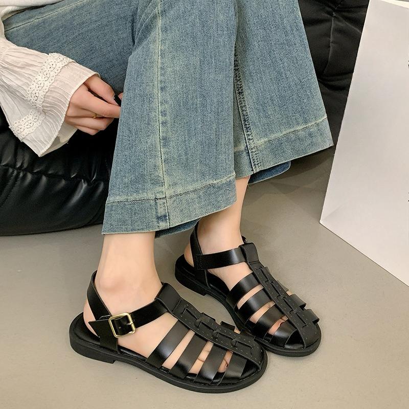 

Woven Baotou Roman Sandals Summer New Simple Cutout Soft Sole Comfortable and Versatile Lightweight Women s Shoes 35 чорний