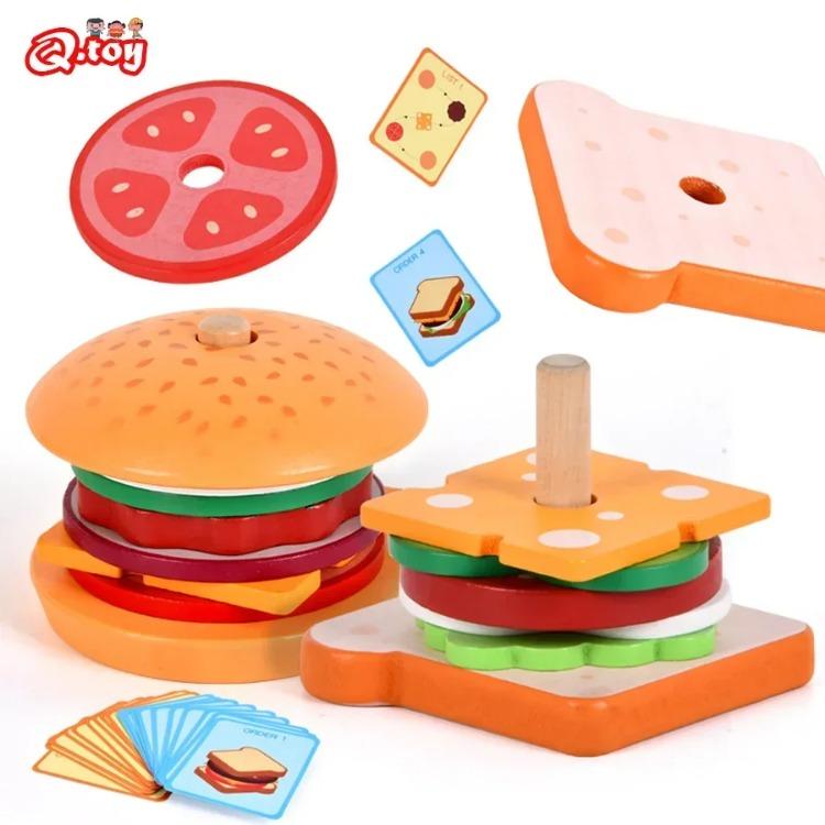 DIY Pretend Play Toys Simulation Hamburger Sandwich Shape Color Pairing Puzzle Food Play House Early Education Toys For Children