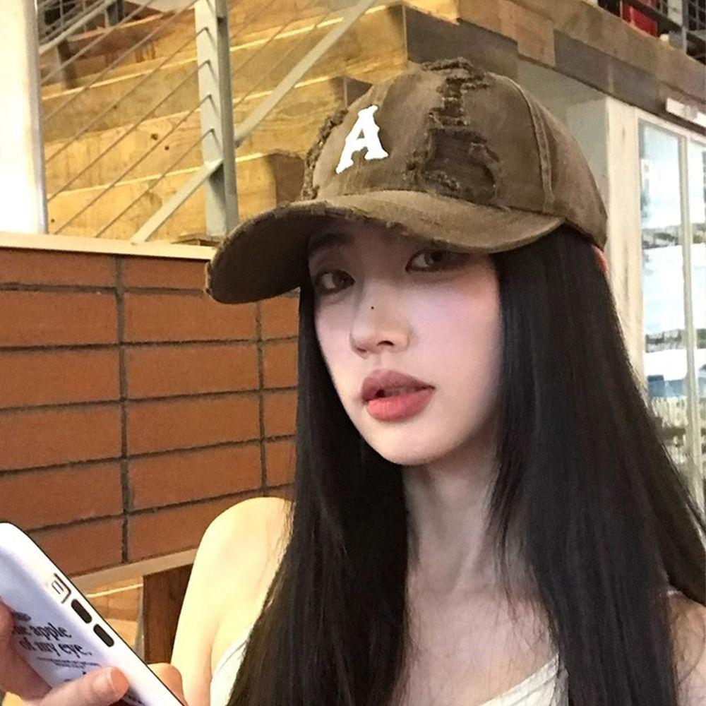 Embroidery Letter Baseball Hat Vintage Snapback Cap Adjustable Holes Peaked Cap  Unisex