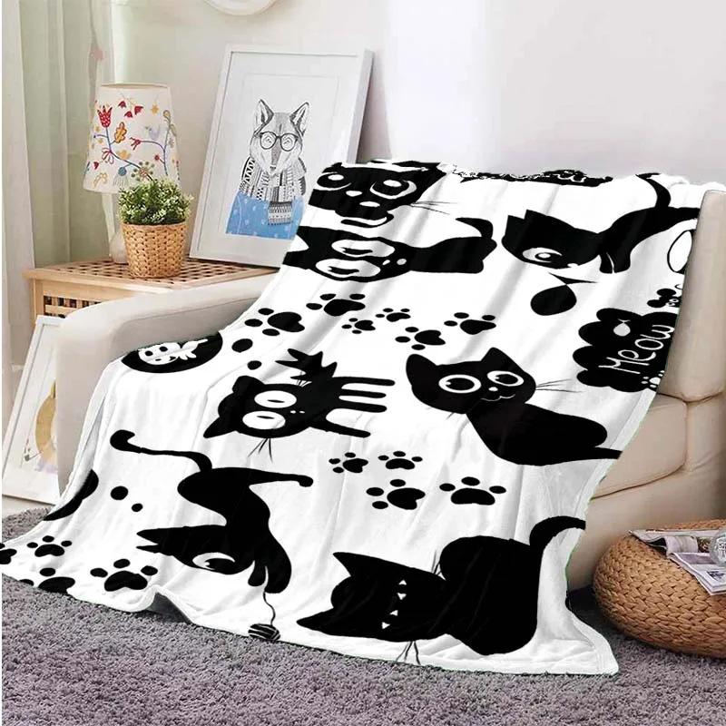 Cute Cat Series Printed Blanket for Sofa Bed Travel Camping Living Room Office Conditioning Blanket for All Seasons Gifts