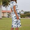 Ladies Summer Fashion Casual Floral Print V-Neck Short Sleeve Pocket Dress
