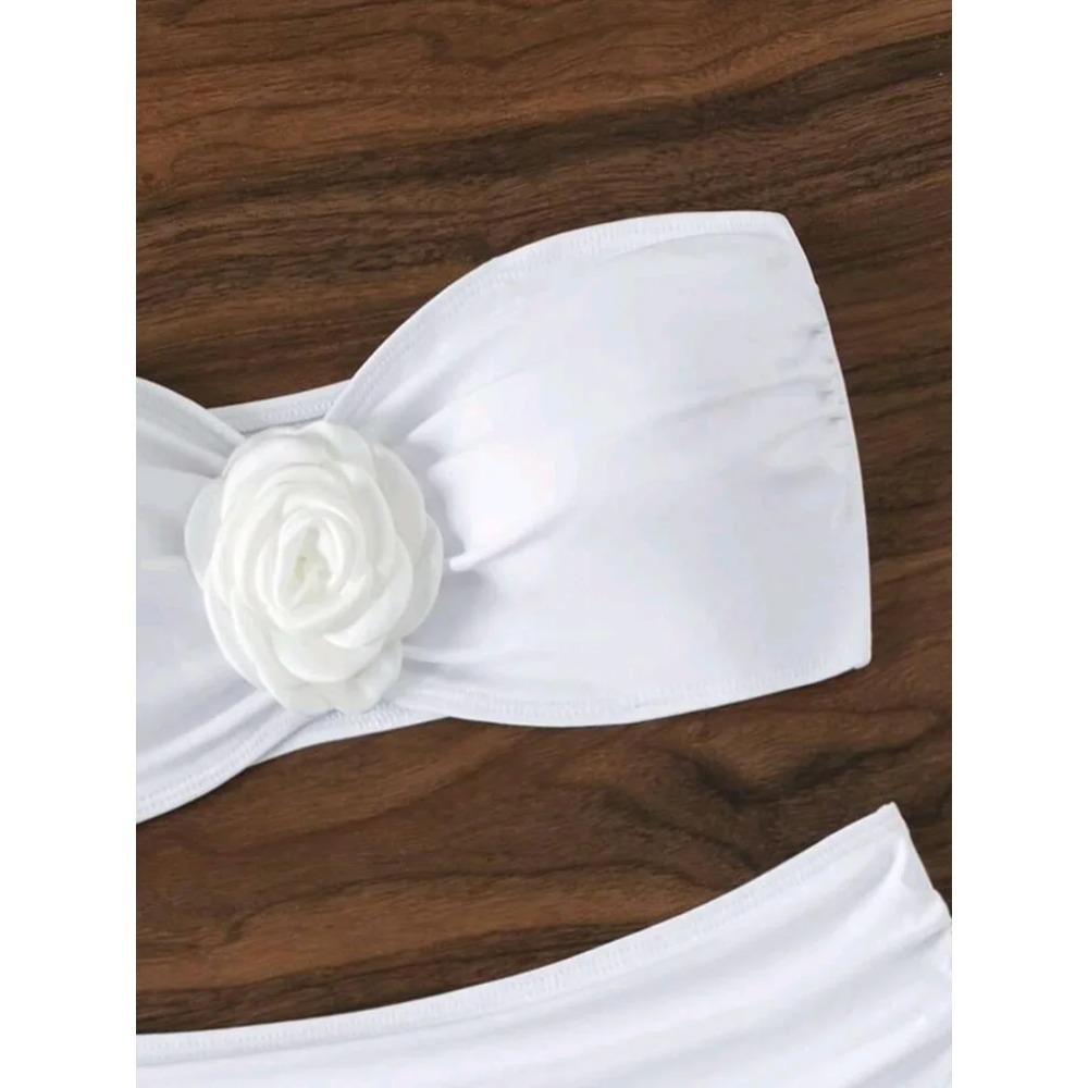 XS - L Kwiatowy Bikini Bandeau 3D Damski Kostium Kąpielowy Bikini z Wysokim Stanem Damska Odzież Kąpielowa Dwuczęściowy Zestaw Bikini Kostium Kąpielowy Swim Lady
