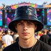 Three-dimensional Bucket Hat Hat, Three-Dimensional Wide Brim Fisherman Waterproof Imitation Leather Cool Metallic Deep Barrel Shine Sun Stage