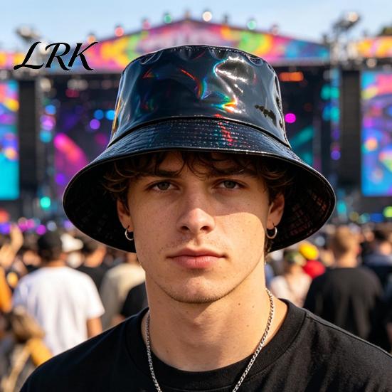 Three-dimensional Bucket Hat Hat, Three-Dimensional Wide Brim Fisherman Waterproof Imitation Leather Cool Metallic Deep Barrel Shine Sun Stage