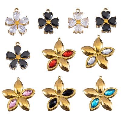 2Pcs Fashion Black White Heart Flower Earrings Charms Golden Plated Stainless Steel Zirconia Petal Pendant Necklace DIY Findings