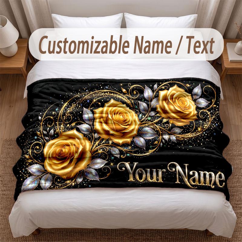 Floral Garden Theme Soft Blanket Personalized Custom Name Text Print Warm Blanket Home Sofa Bedroom Decor