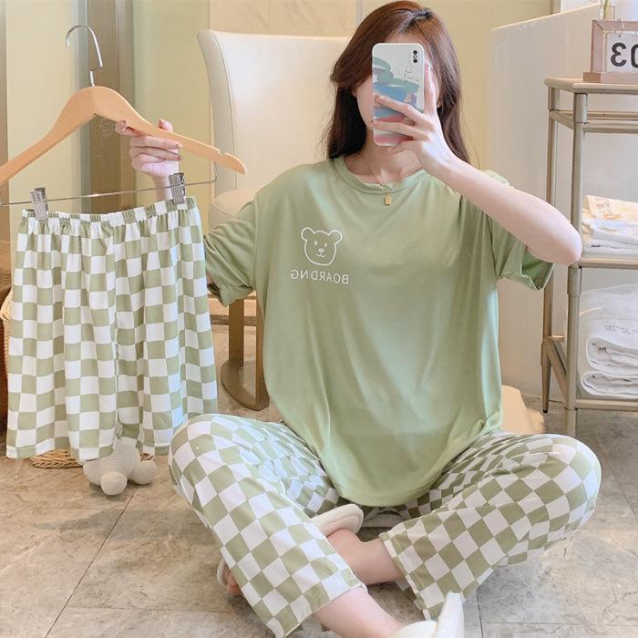 Women's Summer Three-piece Pajamas Homewear Women Short-sleeved Trousers Cartoon Leisure Women's Homewear Pajamas Set